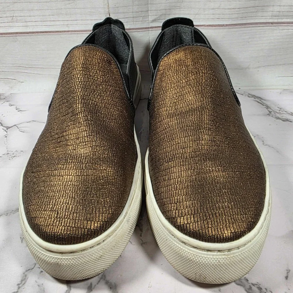 The‎ Flexx Slip On Sneakers Bronze Textured Leather - Womens Size 8 M
